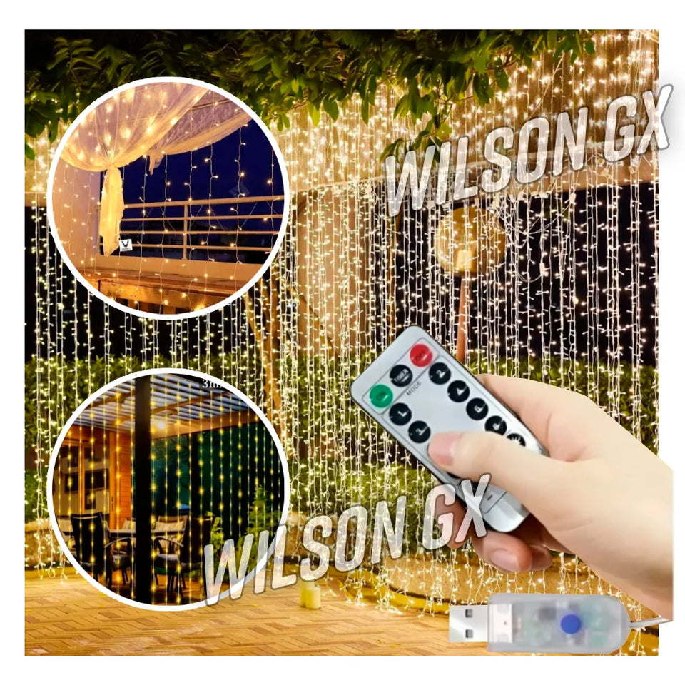 ✨ CORTINA DE LUCES LED DECORATIVAS – LUZ CÁLIDA 3x3 M ✨